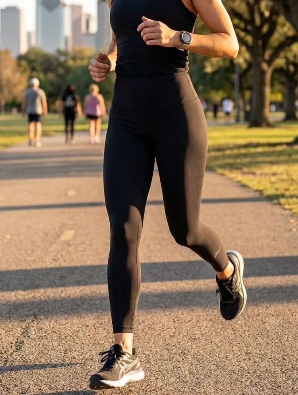 High-Rise Black Performance Leggings with Wide Waistband